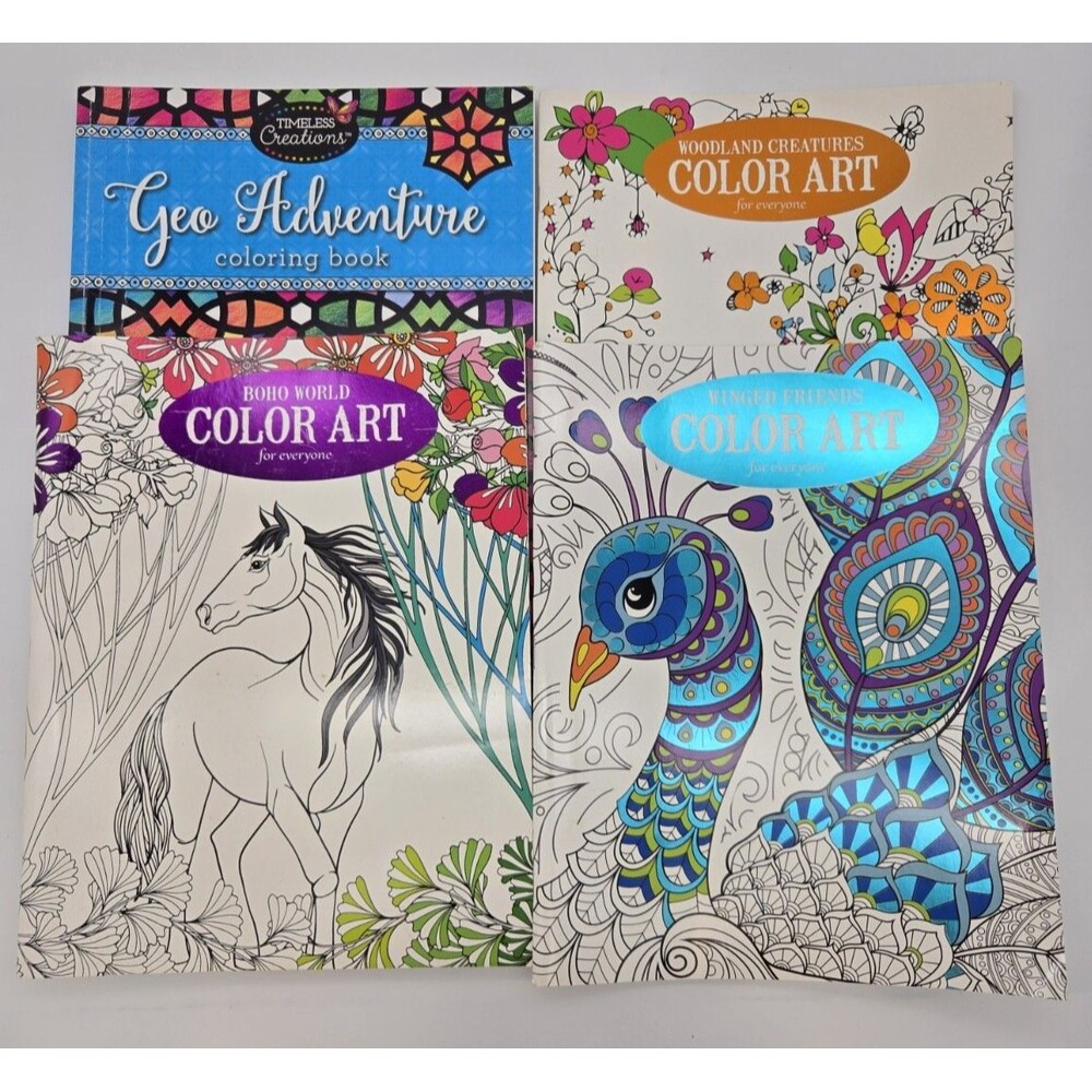Adult Coloring Books Lot 4 Boho‎ Geometric Woodland Winged Creatures Unused